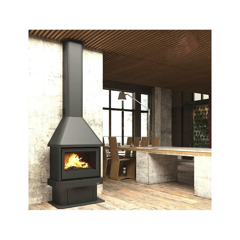 Chimenea de leña frontal Lisboa Vision Bronpi 11 kW con Bücher