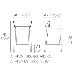 Lot de 4 tabourets plan de travail Vondom Africa hauteur d'assise 65 cm Vondom noir