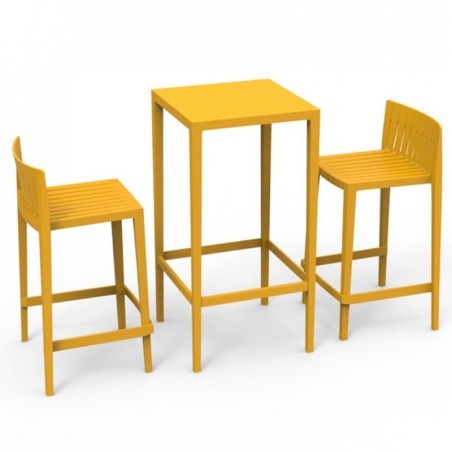 Ensemble Spritz table et 2 tabourets Vondom hauteur d'assise 66cm jaune