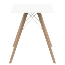 Table à manger Vondom Faz Wood plateau carré blanc et pieds chêne naturel