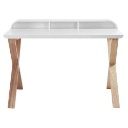 Bureau Désign mélaminé laqué blanc et pieds bois frêne massif 120x79 KosyForm