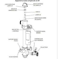Tratamento UV da piscina Pro Pool Plus Vulcan 55W 50m3 com bomba de dosagem