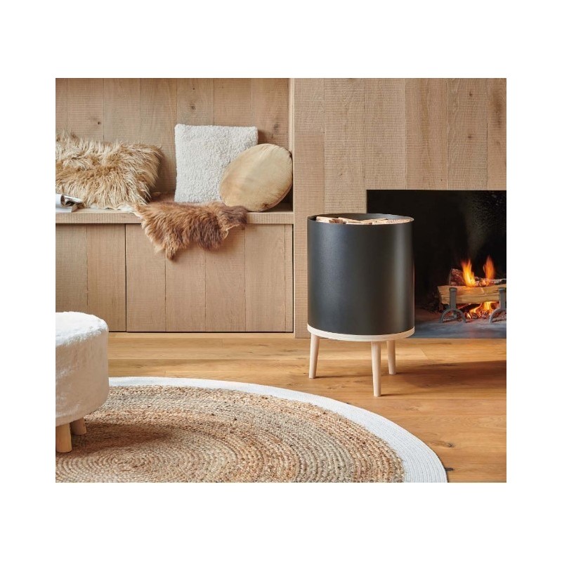 Range-bûches Eiko Noir Givré et Hêtre Dixneuf Design