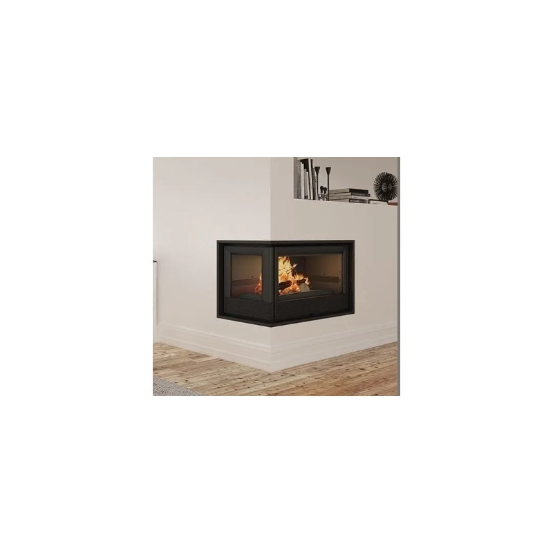 Links verglaster Eckholzeinsatz Bronpi Paris 90-EI Vision 14kW mit Turbine