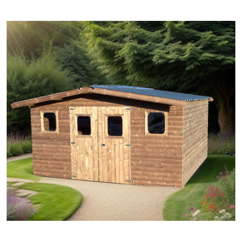 Abri de jardin Habrita Thermabri en bois massif 15,14 m2 avec toit en acier