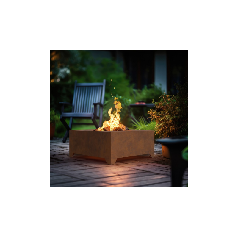 Black Square Steel Fire Bowl 70cm Infire