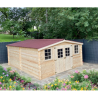 Abri de jardin Habrita en bois massif 20 m2 avec toit plaques ondulées