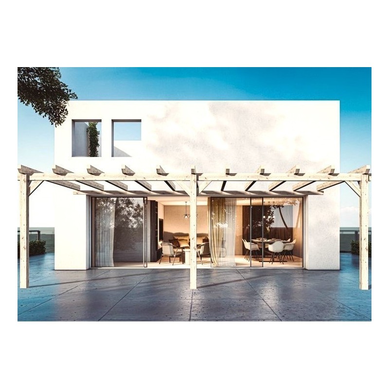 Sevilla 6x4m 24m2 Raw wood wall-mounted pergola