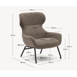 Fauteuil Lina en tissu chenille marron clair et acier VeryForma