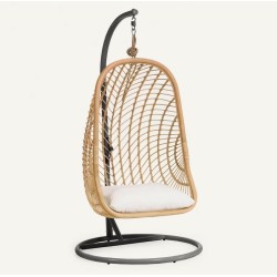 Fauteuil suspendu Kate en rotin naturel et acier gris foncé VeryForma