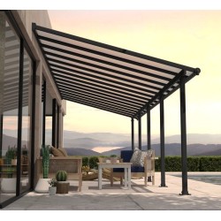 Pérgola de pared Olympia 3x9,15m de aluminio gris y policarbonato Canopia