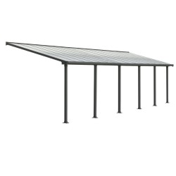 Pérgola de pared Olympia 3x9,15m de aluminio gris y policarbonato Canopia