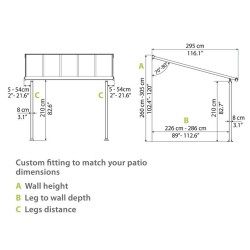Pérgola de parede Olympia 3x9,15m em alumínio cinzento e policarbonato Canopia
