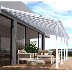 Pergola addossata Olympia 3x9,71m in alluminio bianco e Canopia in policarbonato