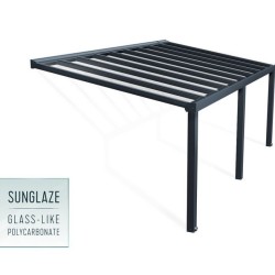 Stockholmer Wandpergola 3,5 x 6,6 m Aluminium Anthrazitgrau und Canopiaonate Canopia transparentes Dach