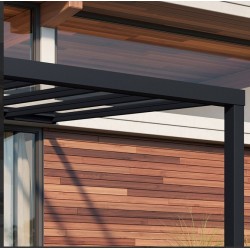 Stockholmer Wandpergola 3,5 x 6,6 m Aluminium Anthrazitgrau und Canopiaonate Canopia transparentes Dach