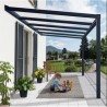 Stockholm 3,5 x 3,7 m Aluminium-Wandpergola, Anthrazitgrau und transparentes Canopia-Dach