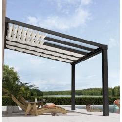Stockholm 3,5 x 3,7 m Aluminium-Wandpergola, Anthrazitgrau und transparentes Canopia-Dach