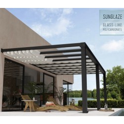 Pérgola de pared Stockholm de 3,5x6,6m de aluminio Gris antracita y Canopiaonate Techo transparente Canopia