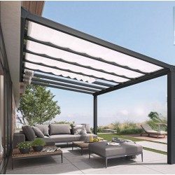 Pergola addossata Stockholm3,5x5,15m alluminio grigio antracite e tetto trasparente Canopia
