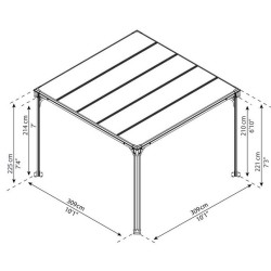 Pergola Milano 3x3m gray aluminum and polycarbonate Canopia