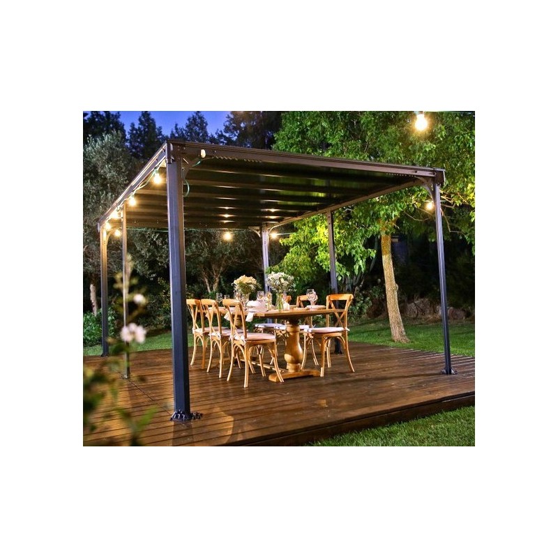 Pergola Milano 3x4.3m aluminium gris et polycarbonate Canopia