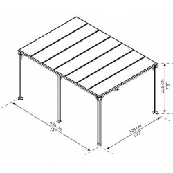 Pergola Milano 3x4.3m aluminium gris et polycarbonate Canopia