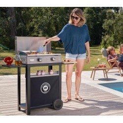 Plancha de gas de acero inoxidable con carro y tapa de acero inoxidable Le Marquier