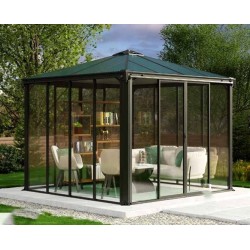 Ledro 3X3 Gazebo de Jardim Fechado Estrutura de Alumínio Cinza e Painéis Transparentes