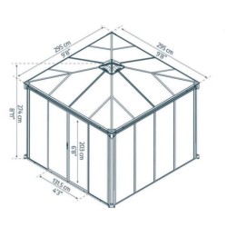 Ledro 3X3 Gazebo de Jardim Fechado Estrutura de Alumínio Cinza e Painéis Transparentes