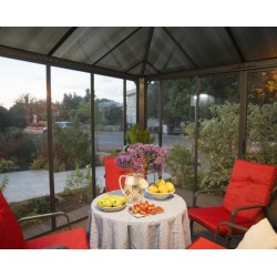 Ledro 3X3 Gazebo de Jardim Fechado Estrutura de Alumínio Cinza e Painéis Transparentes