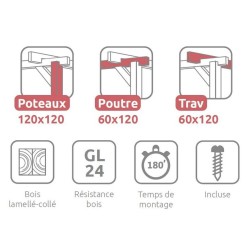 Techo de pérgola con lamas de madera Estrasburgo 4x4m 16m2