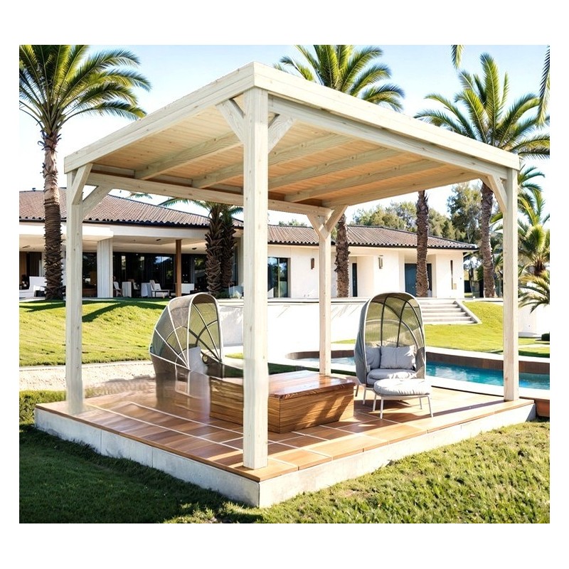 Telhado de pérgola com ripas de madeira Estrasburgo 4x4m 16m2