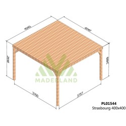 Techo de pérgola con lamas de madera Estrasburgo 4x4m 16m2