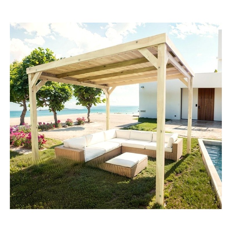 Pergola coperta con tetto in legno massello Digione 4x3m 12m2