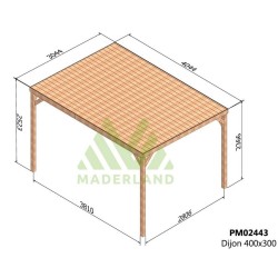Pergola coperta con tetto in legno massello Digione 4x3m 12m2